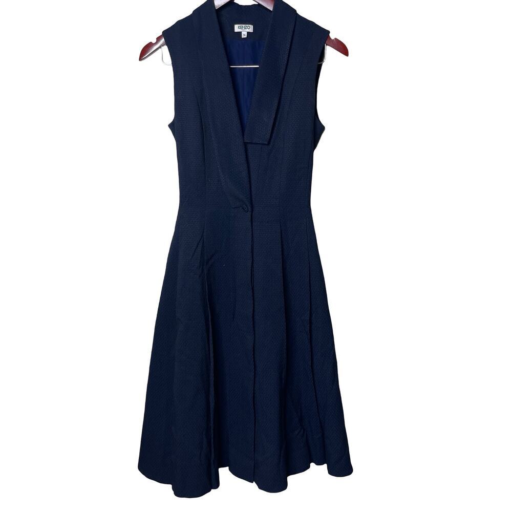 Kenzo navy A-line texture sleeveless dress sz 36 US XS